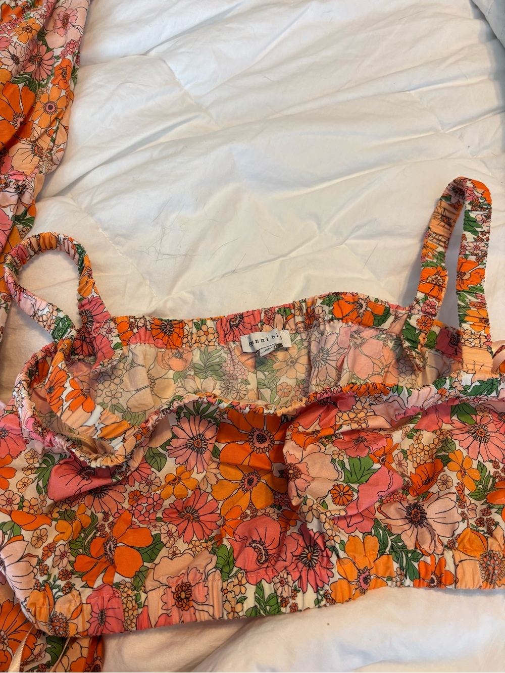 Gianni Bini Orange & Pink Floral Ruffle Camisole